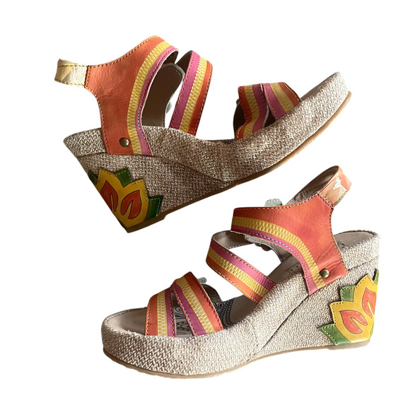 L'ARTISTE SPRING STEP Karnit Size 37/6.5-7 Peach Leather Espadrille Wedge Sandal - Picture 7 of 10